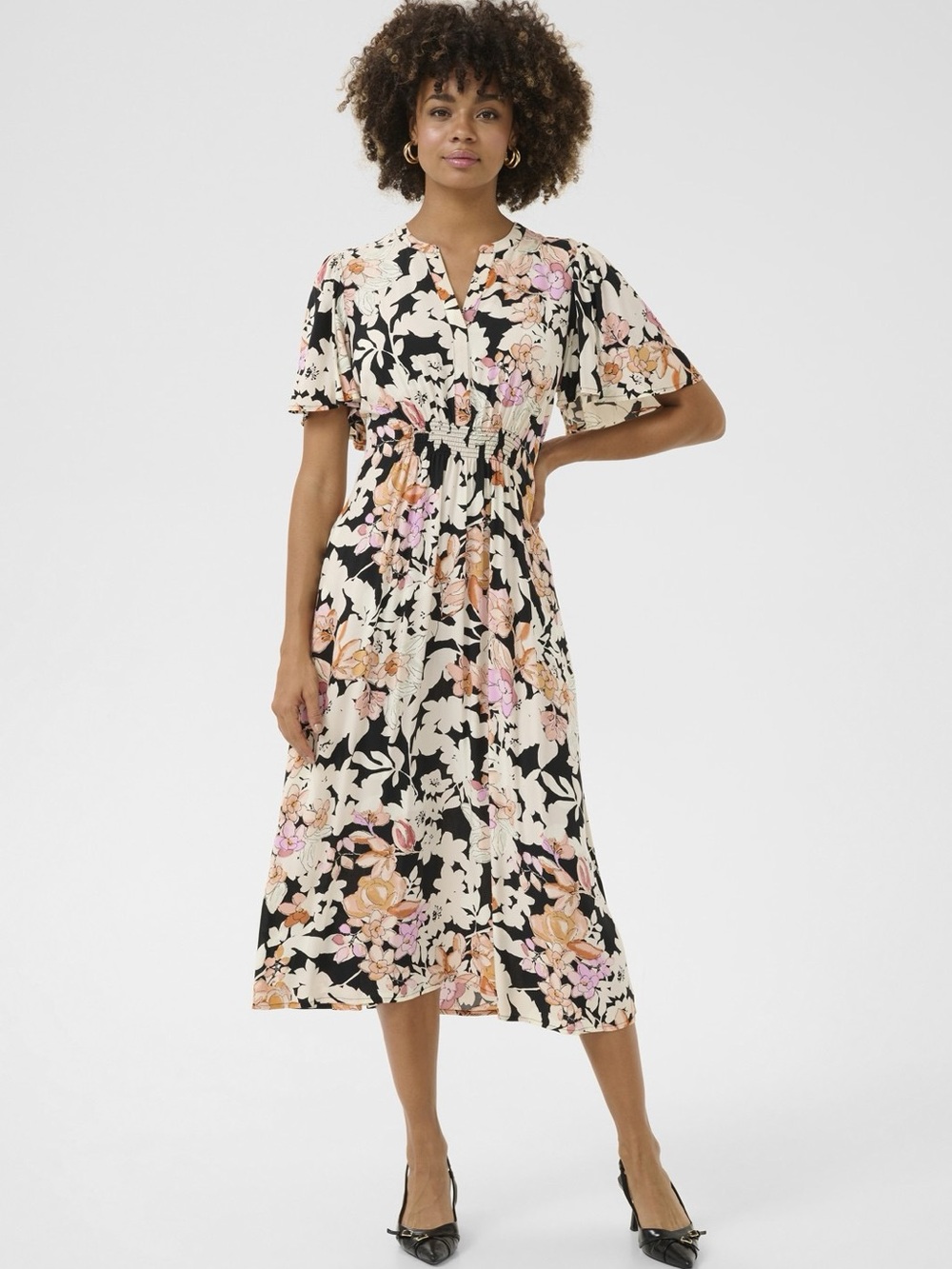 Bello Floral Midi Dress with Pink & Cream Blooms by Culture